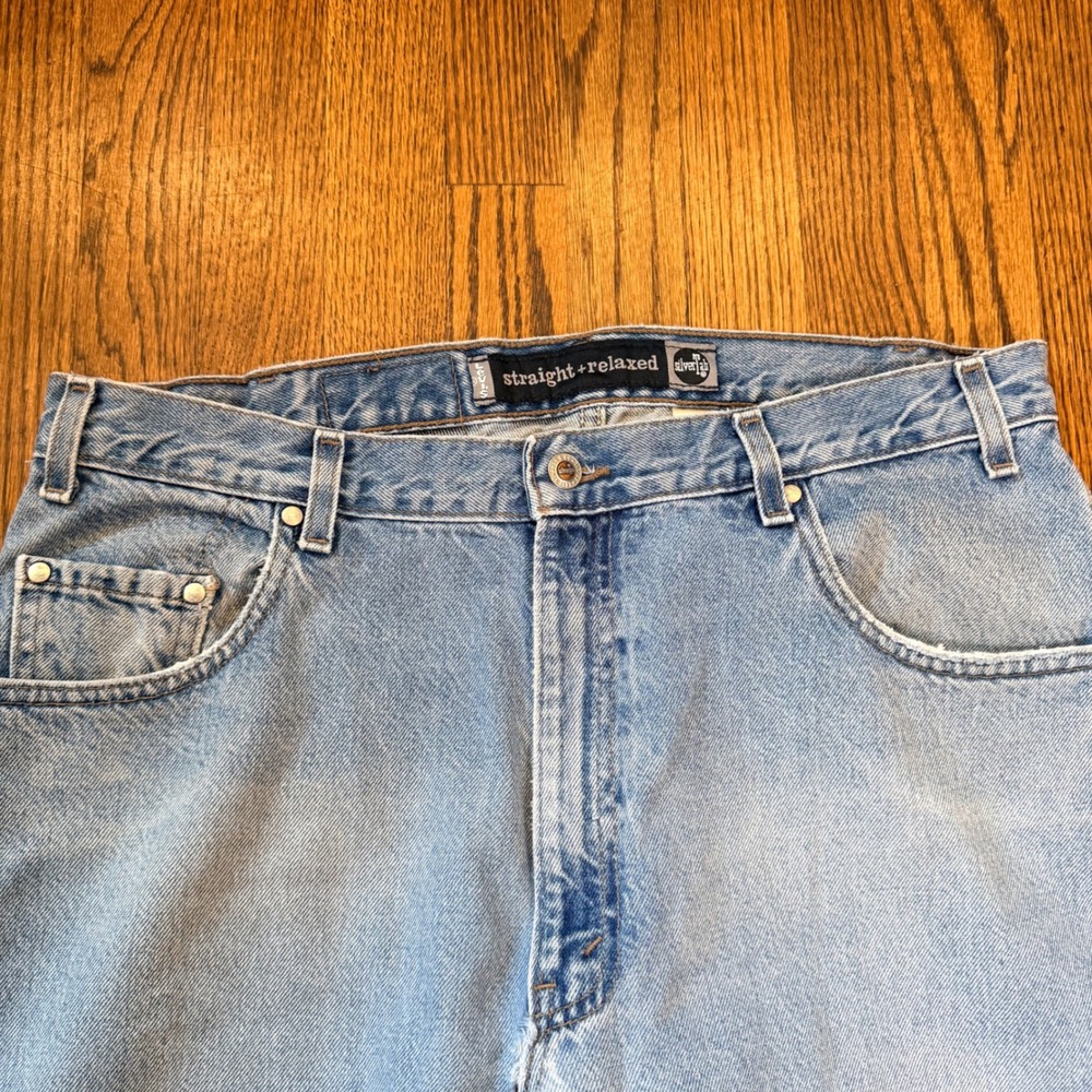 Levi SilverTab Straight Relaxed Jeans Vintage 1998 Made in USA 36x32 Light Wash - Picture 3 of 13